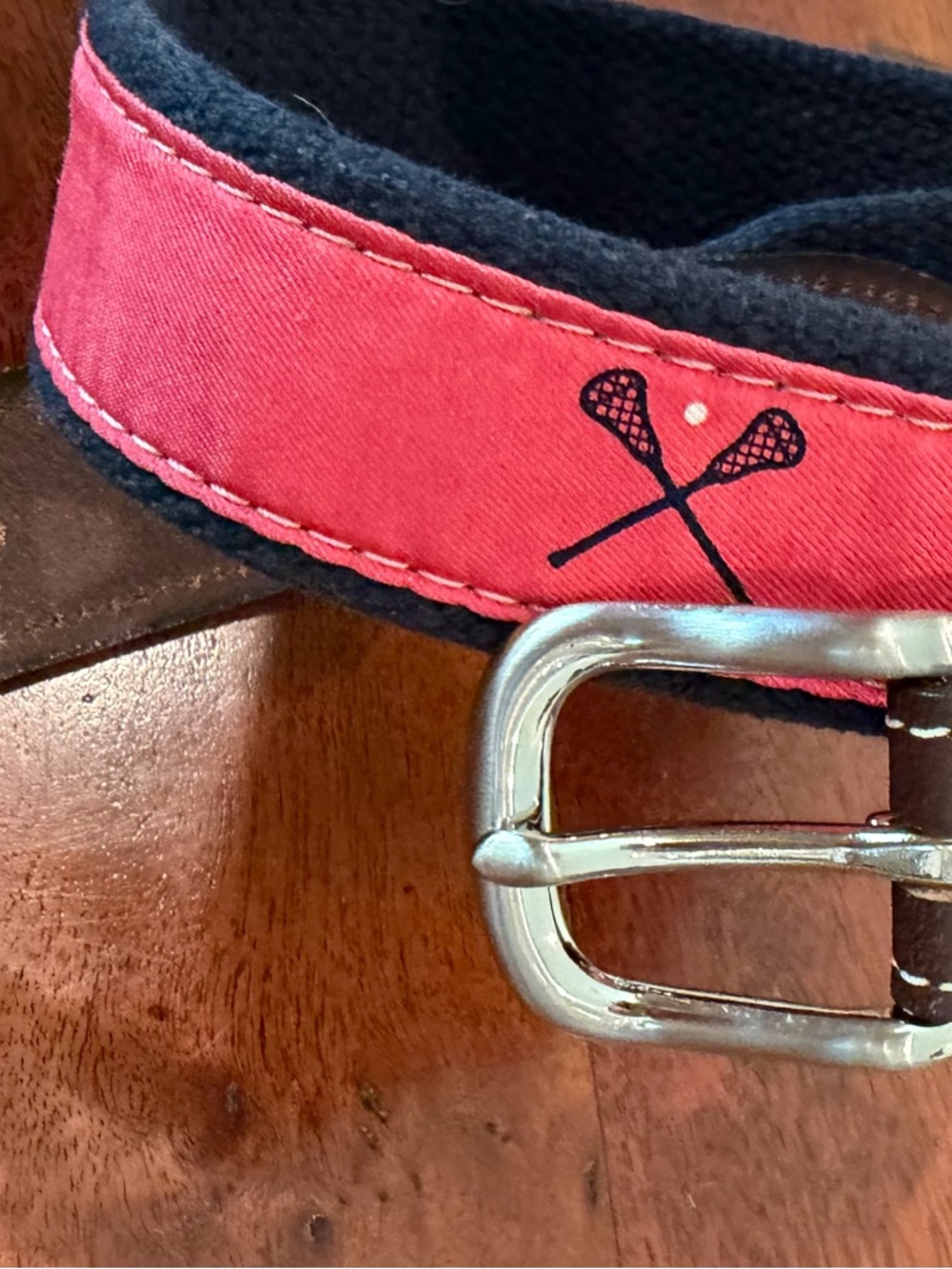 Vineyard Vines Navy and Pink Lacrosse Belt with Silver Buckle size 28